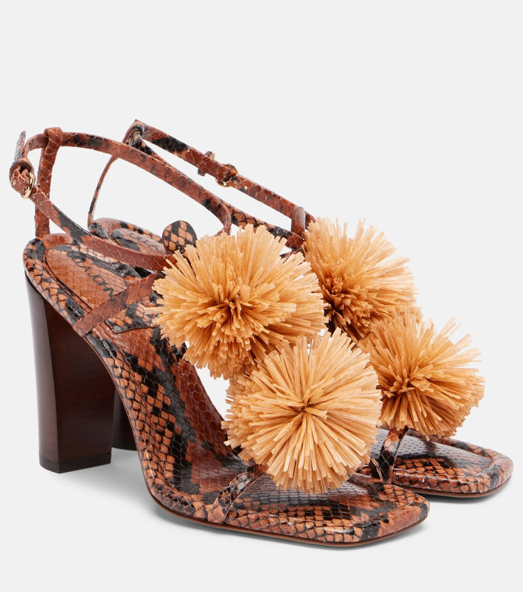 Isolde raffia-trimmed leather sandals - 1
