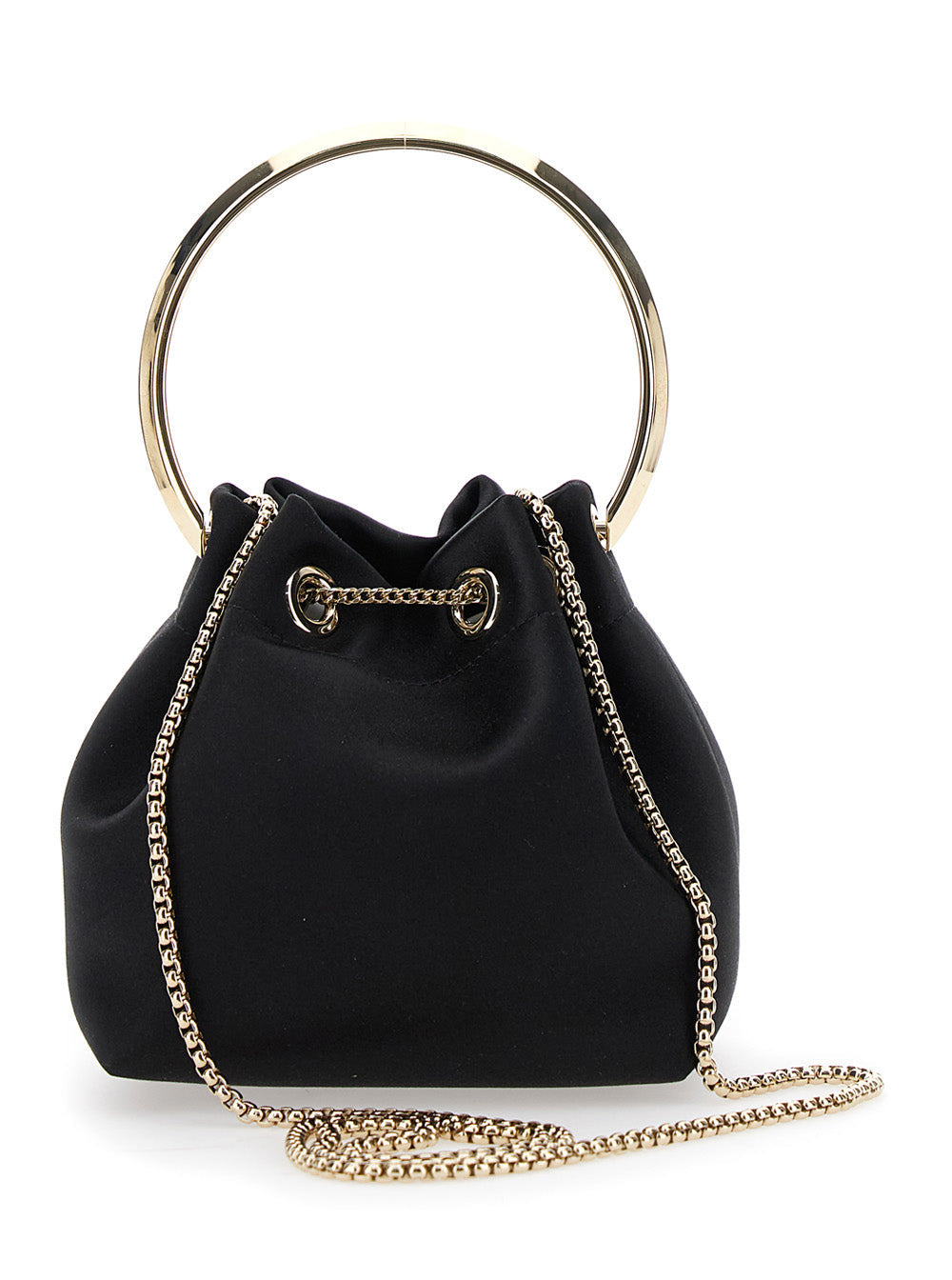 Jimmy Choo Women 'Bon Bon' Black Handbag With Metal Bracelet Handle And Chain-Link Shoulder Strap In - 4