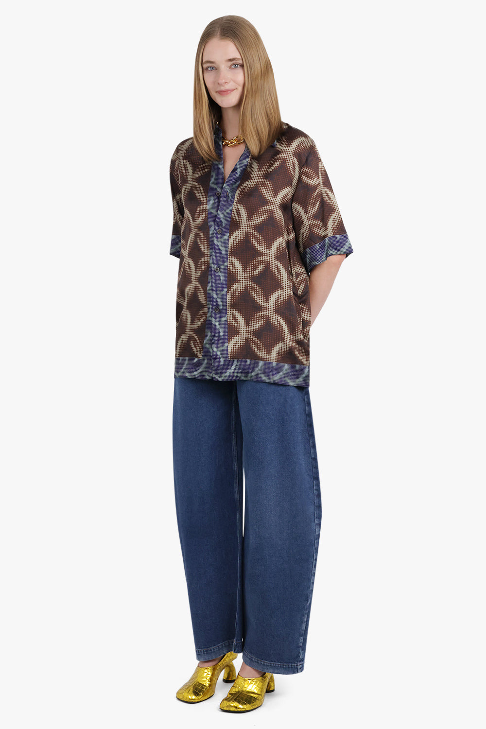 CONTRAST PIXEL GRAPHIC PRINT S/S SHIRT | BROWN/BLUE - 4