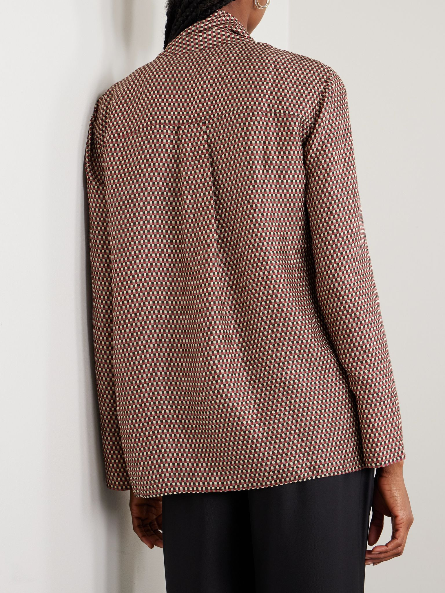 Adele bow-detailed printed TENCEL™ and silk-blend satin blouse Red - 4