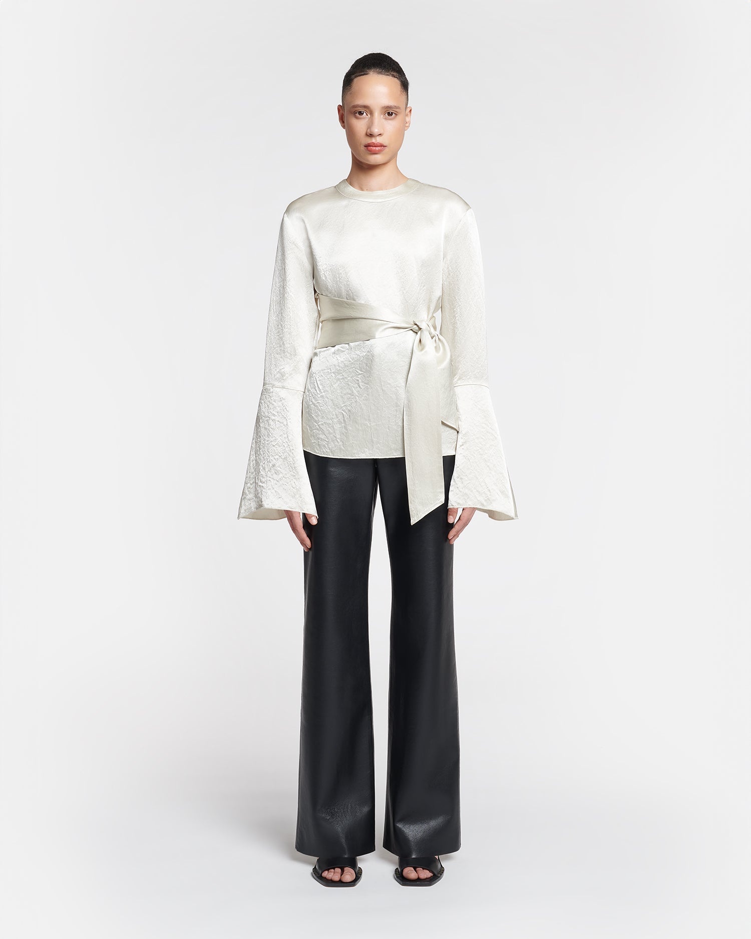 Belted Crinkled-Satin Top - 4