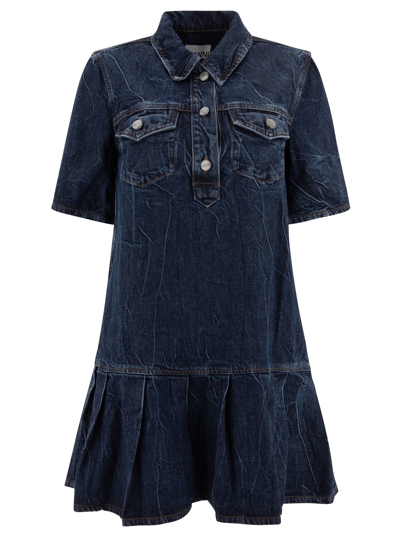 Ganni Crinkled Future Denim Mini Dress - 1