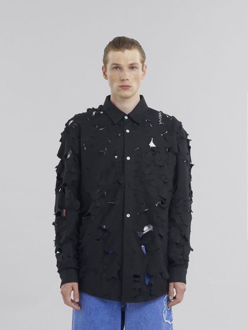 Marni BLACK COTTON BOXY FIT SHIRT WITH CUT OUT DETAIL outlook