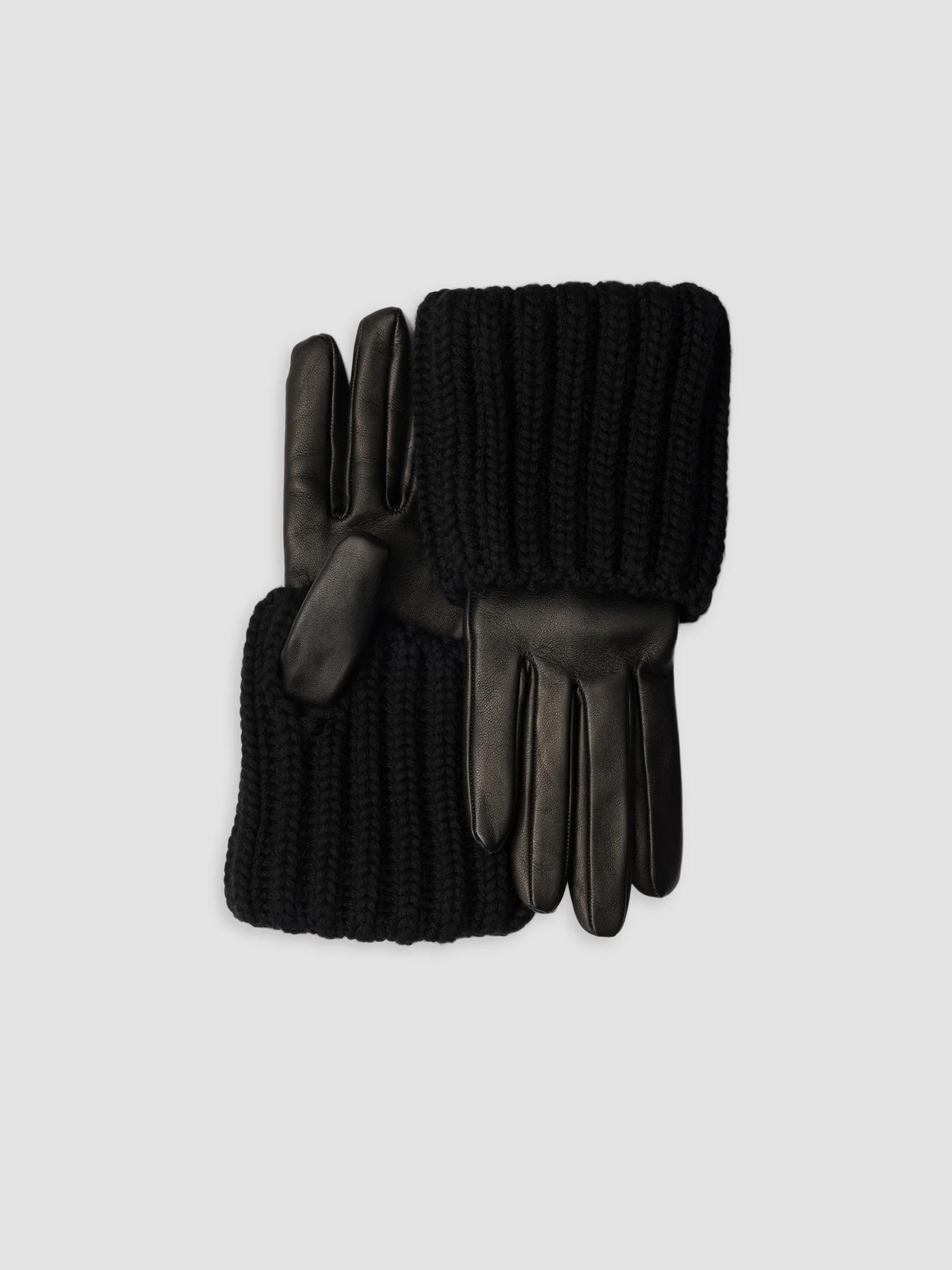 Women's Nappa Leather and Knit Gloves - Black - 1