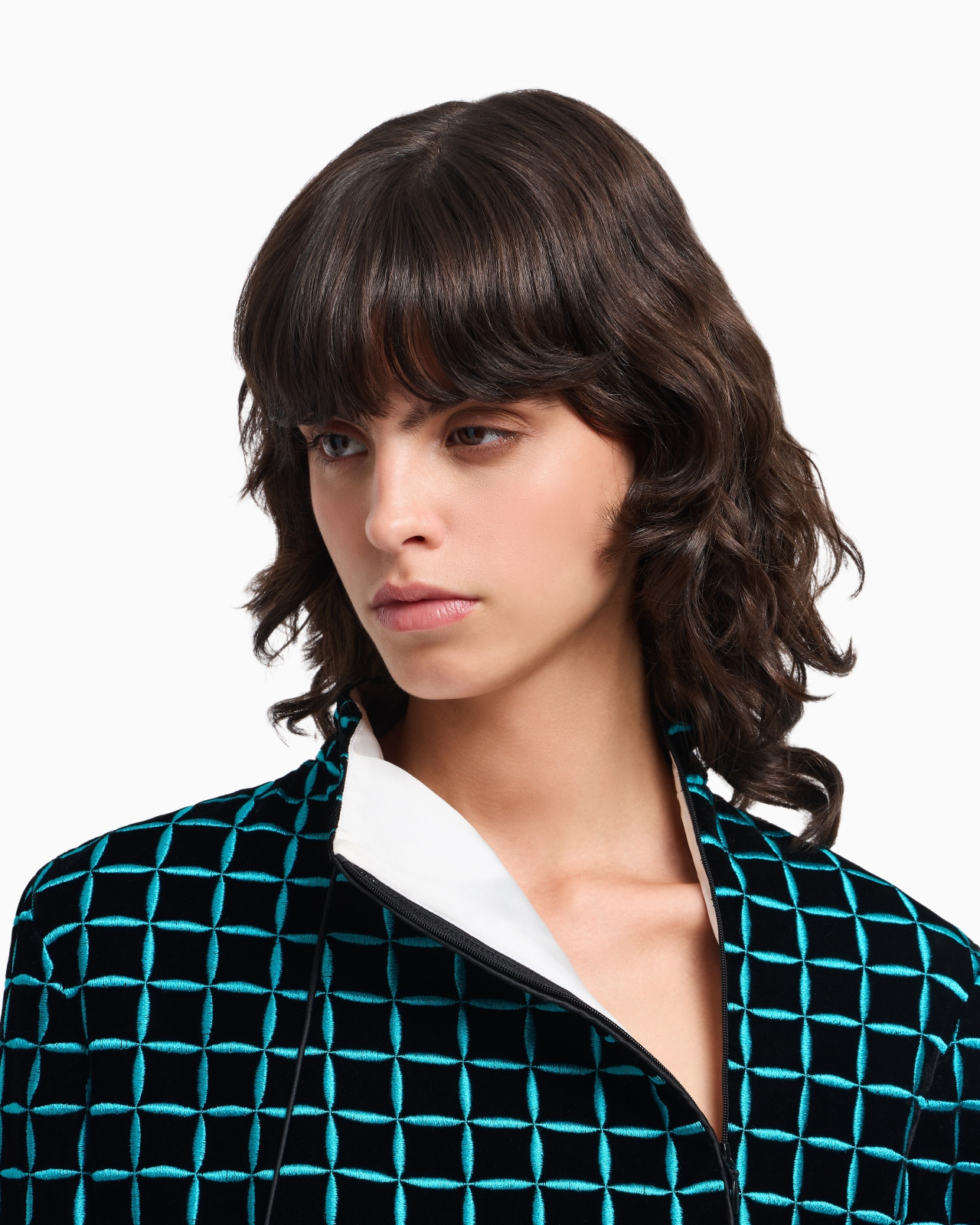 VELVET JACKET WITH EMBROIDERED CHECK MOTIF - 5