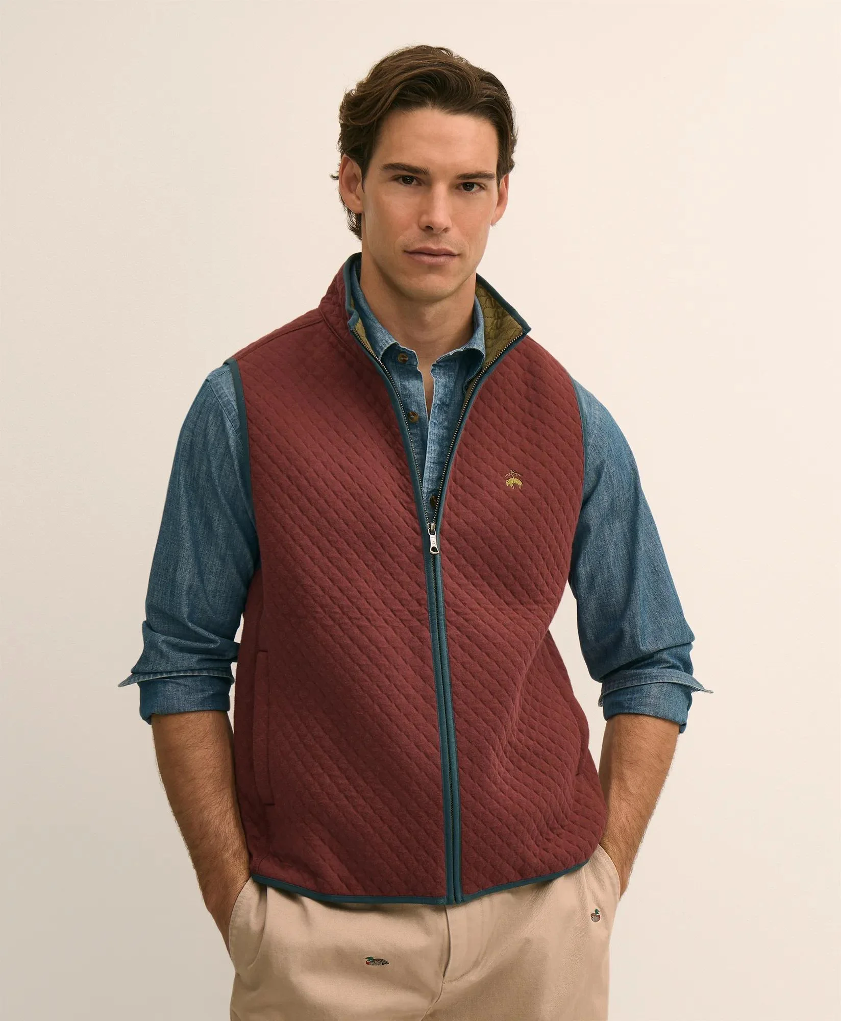 Cotton Blend Diamond-Quilted Vest - 1