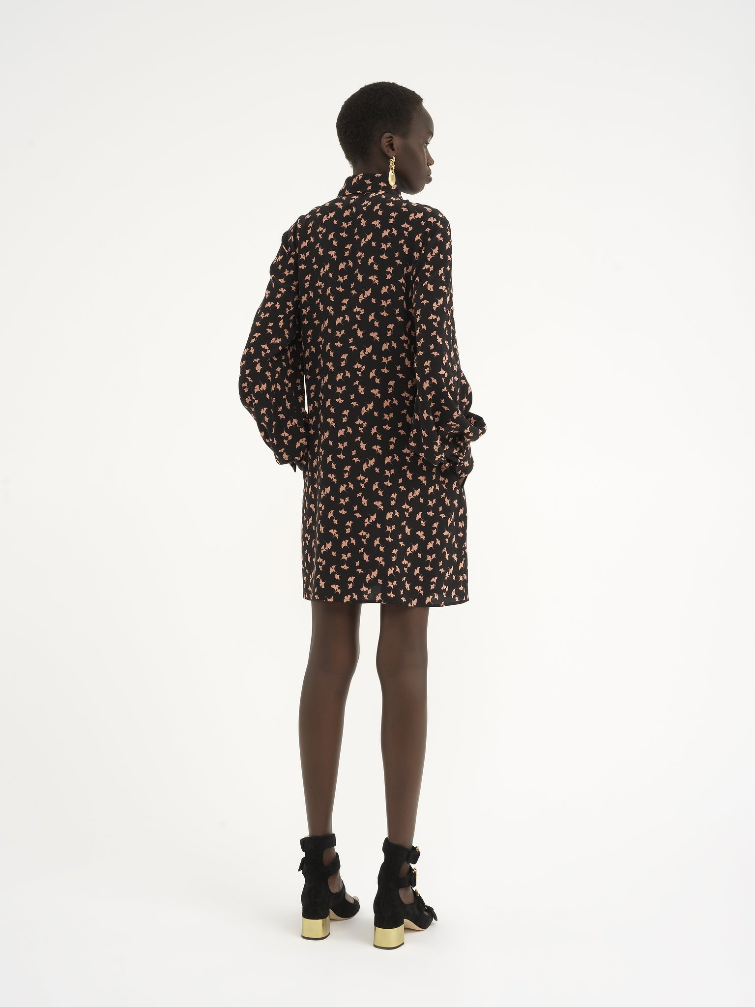 LONG-SLEEVE MINI DRESS IN PRINTED CRÊPE DE CHINE - 5