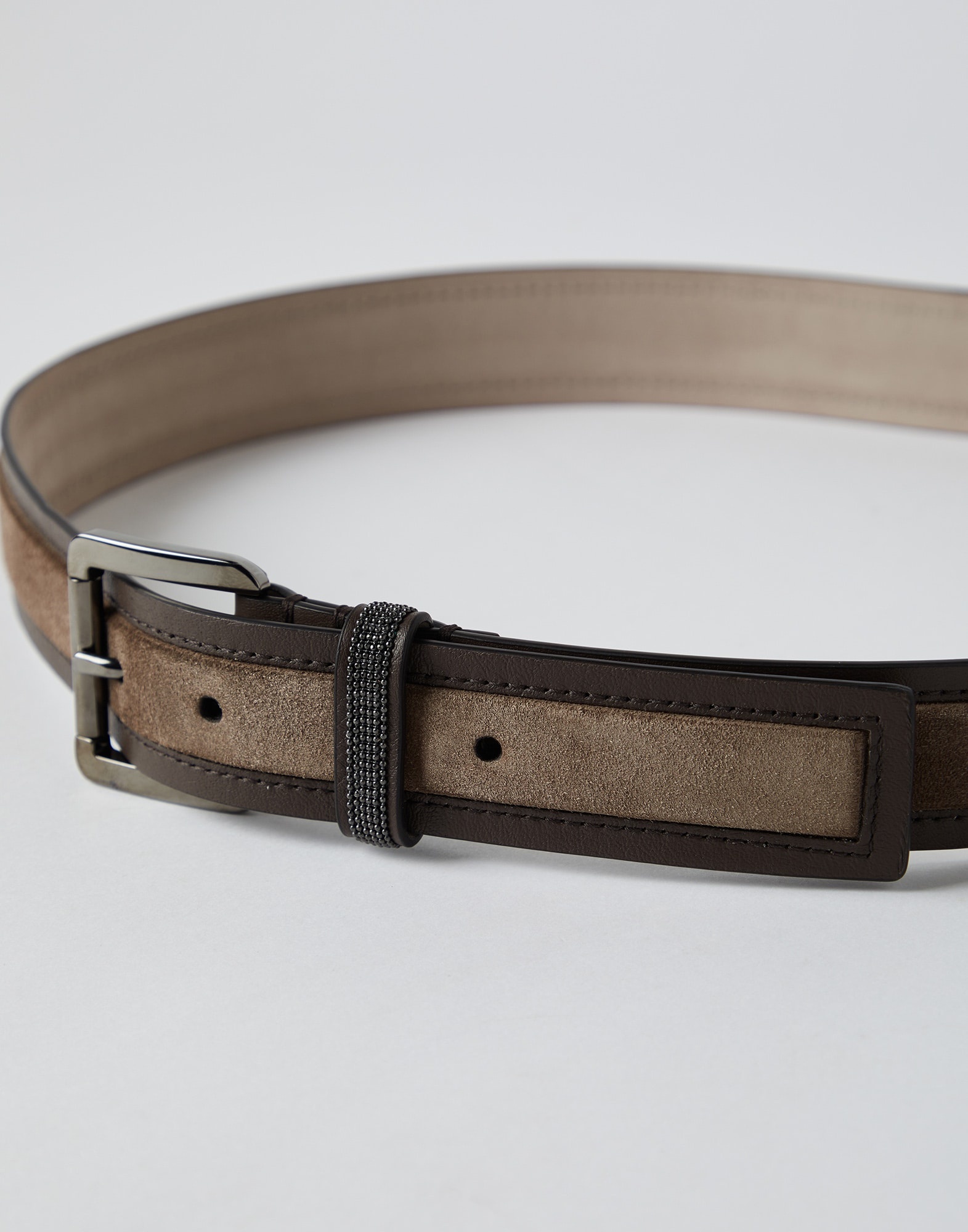 Suede and calfskin belt with shiny loop - 2