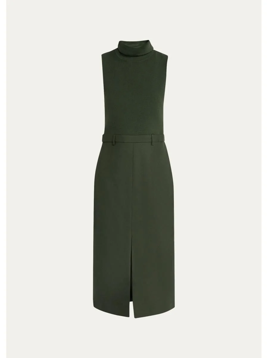 Funnel-Neck Combo Midi Dress - 1