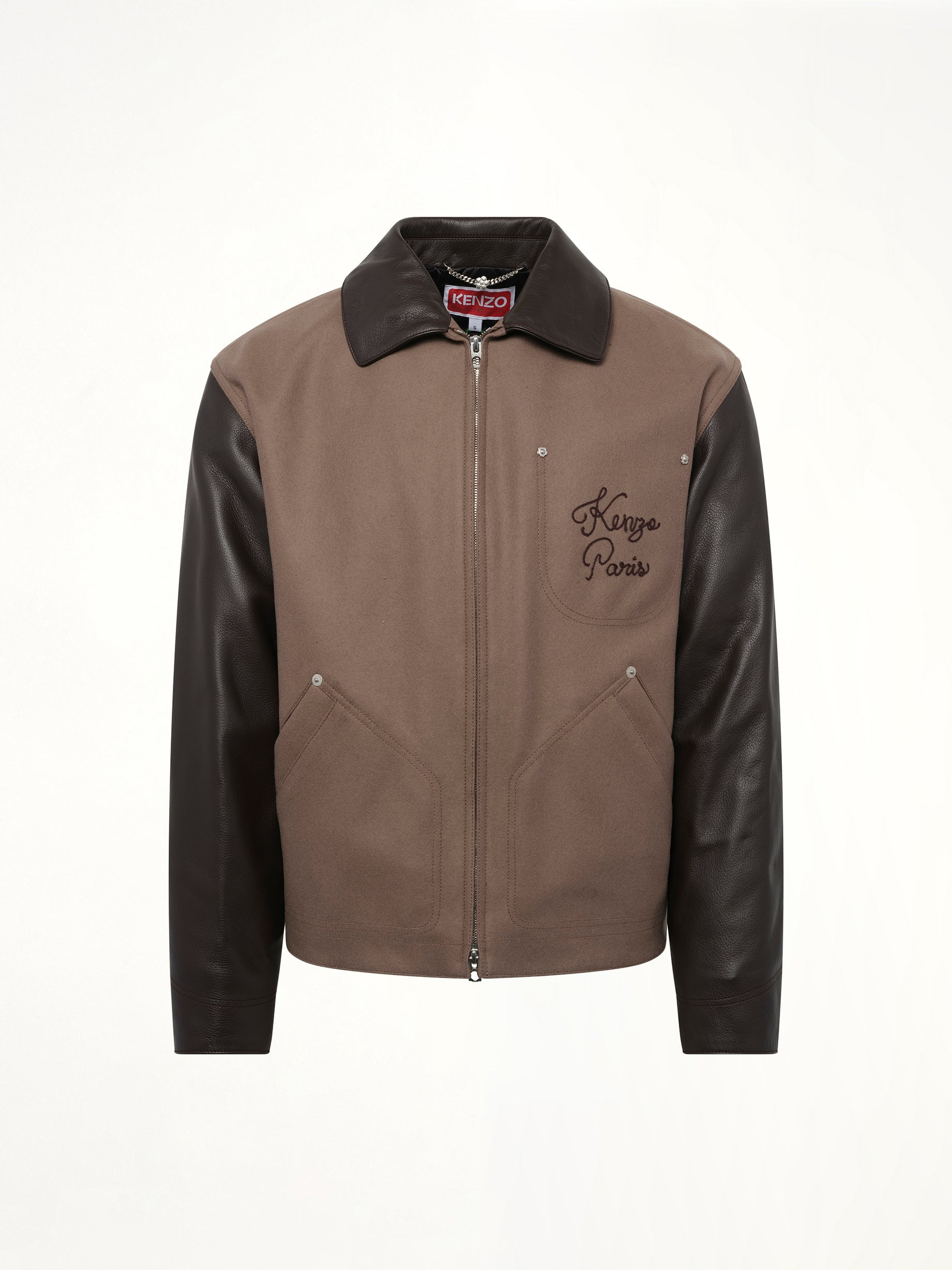 Kenzo Paris Chainstitch Leather Wool Blouson in Taupe - 2