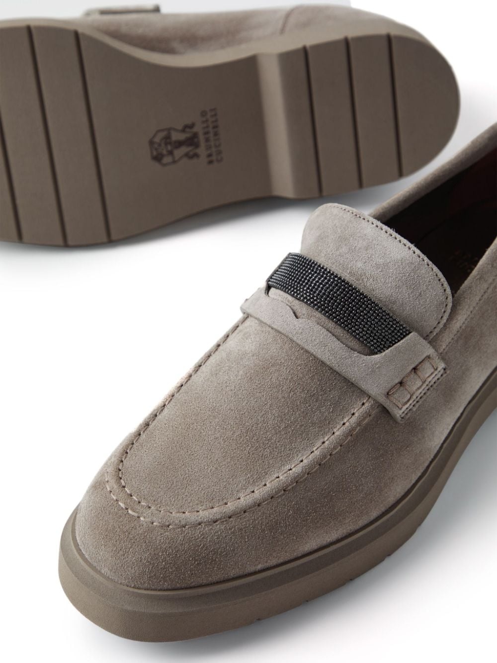 crystal-embellished suede loafers - 4