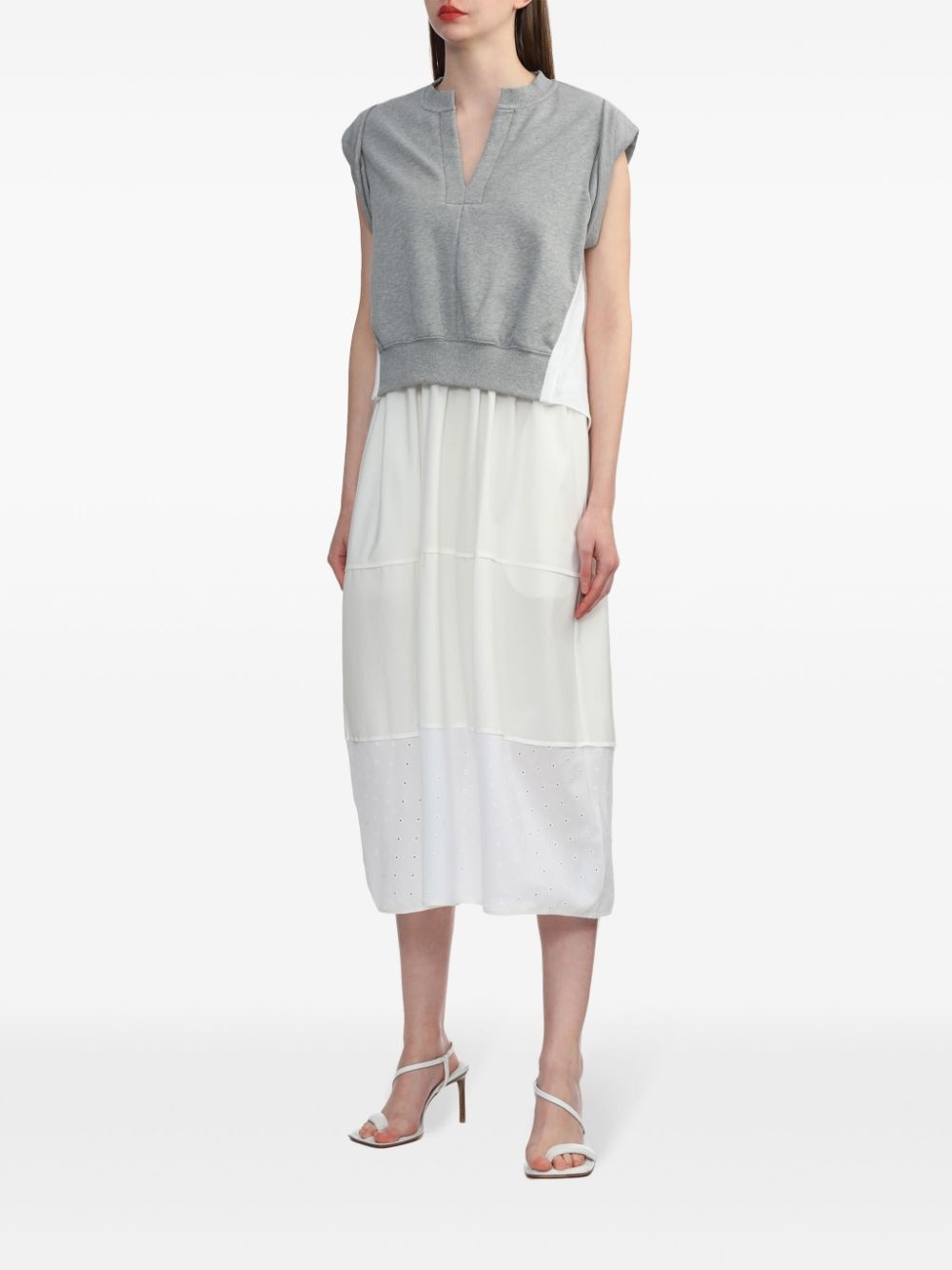 layered jersey-panel midi dress - 3