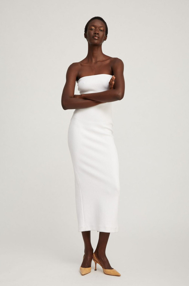 WHITE STRETCH JACQUARD TUBE DRESS 3