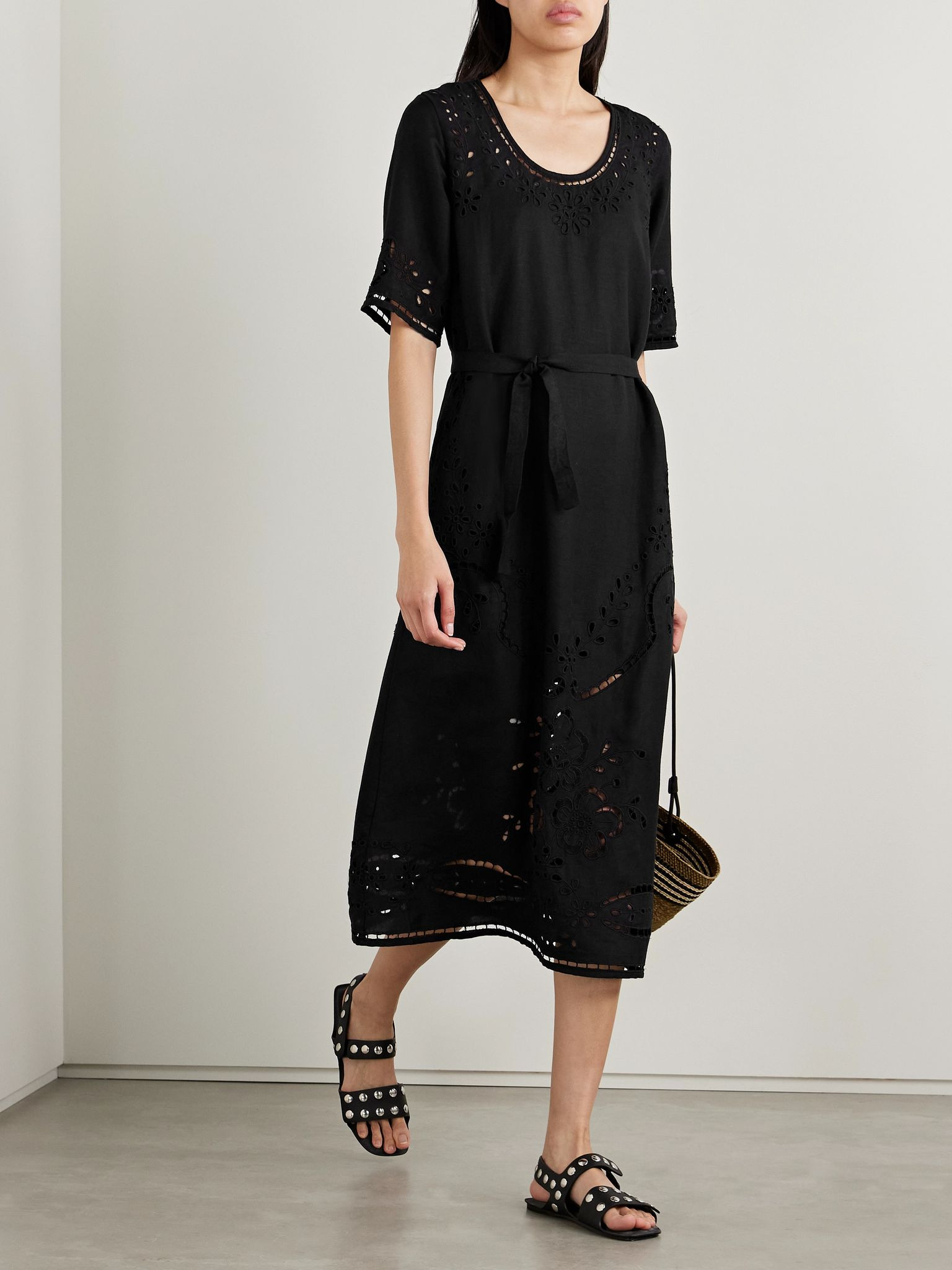 Lula broderie anglaise voile midi dress Black - 2