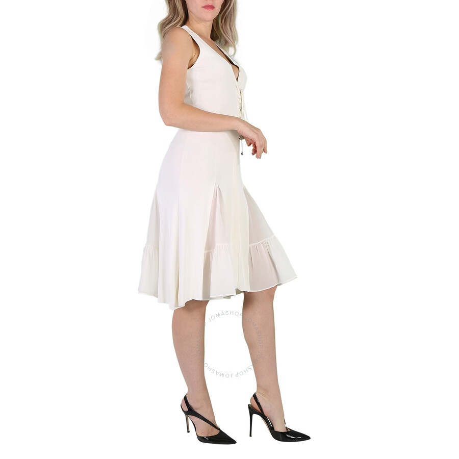 Roberto Cavalli Ladies Natural White Viscose And Silk V-Neck Dress - 5