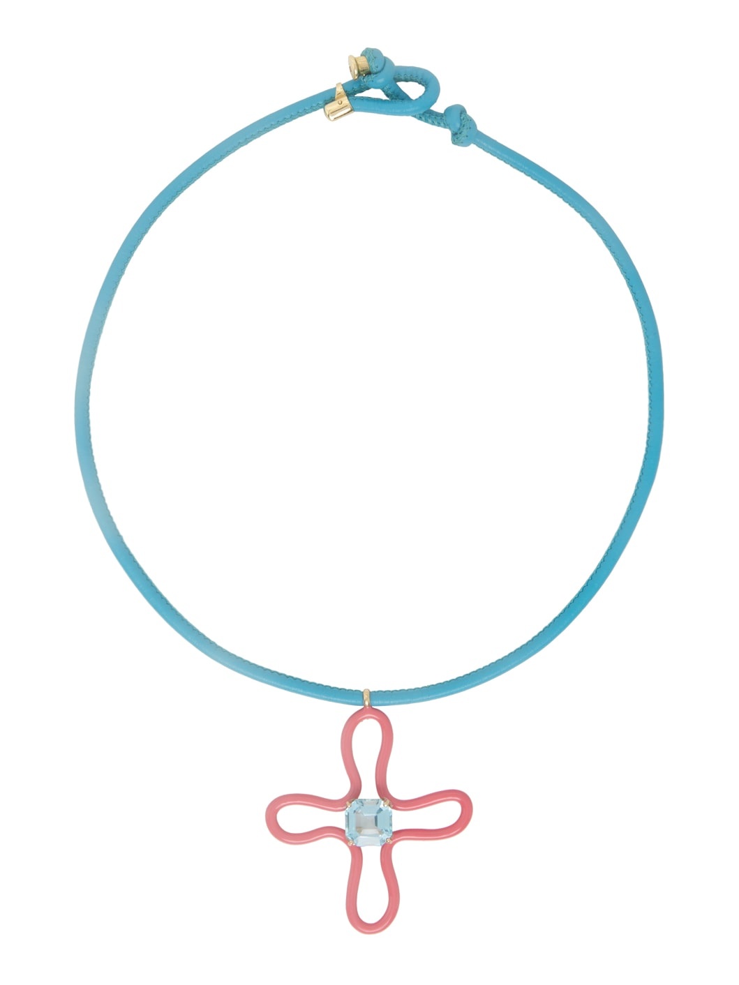 Pink & Blue Pop Choker & Lucky Flower Pendant Necklace - 1