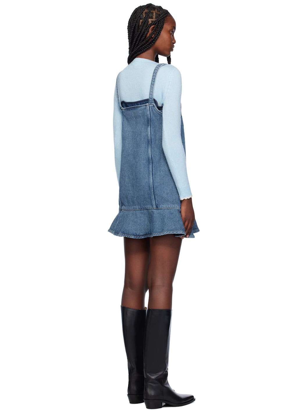 Blue Paneled Denim Minidress - 3