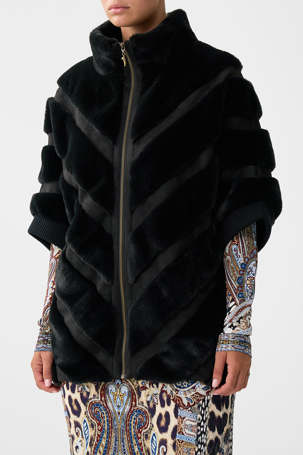 FAUX FUR SHORT SLEEVE SLOUCH JACKET - 5