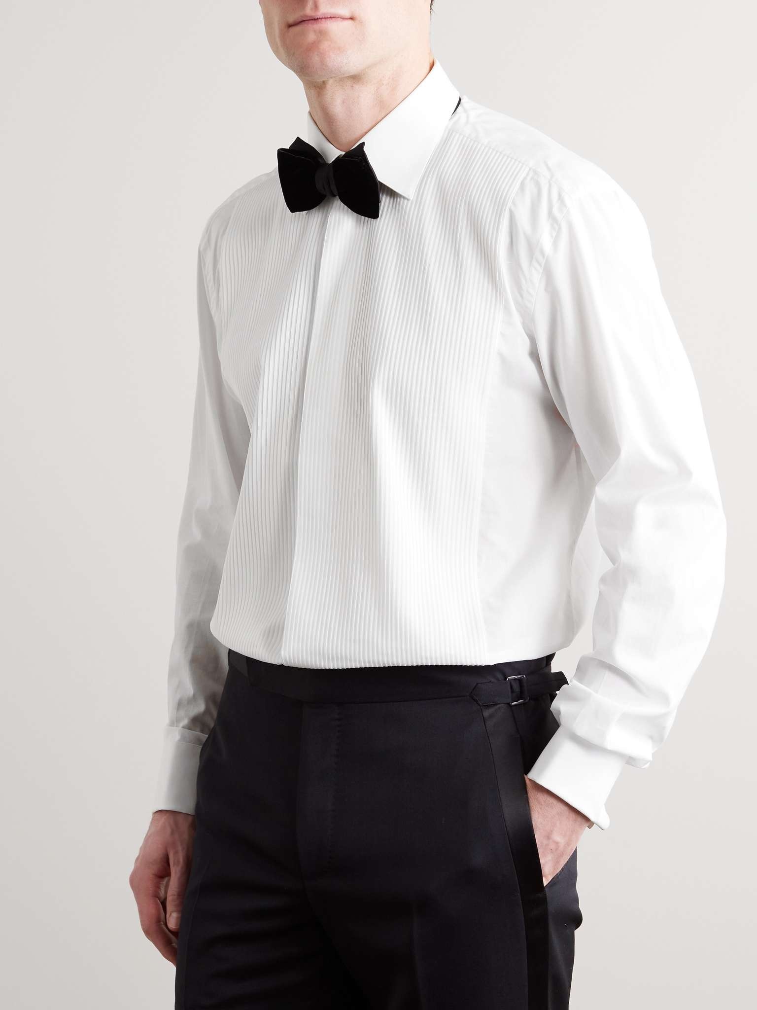 White Slim-Fit Bib-Front Double-Cuff Cotton-Voile Shirt - 2
