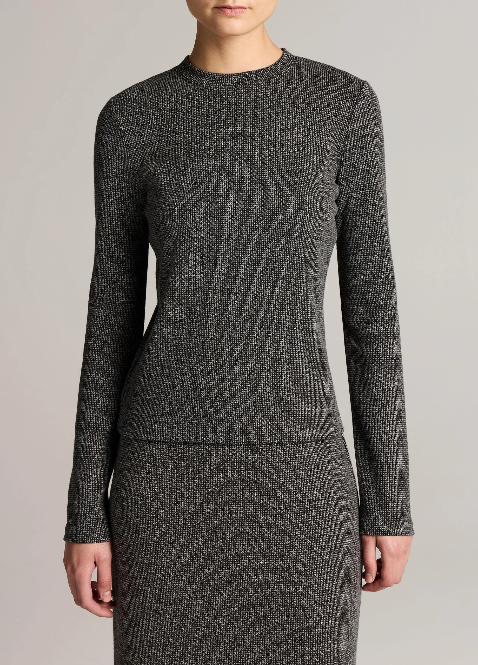Houndstooth Italian Cotton-Blend Crew Neck Top - 1