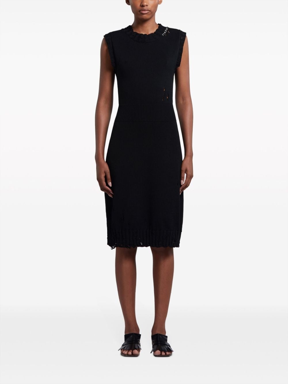 distressed-effect knitted cotton dress - 2