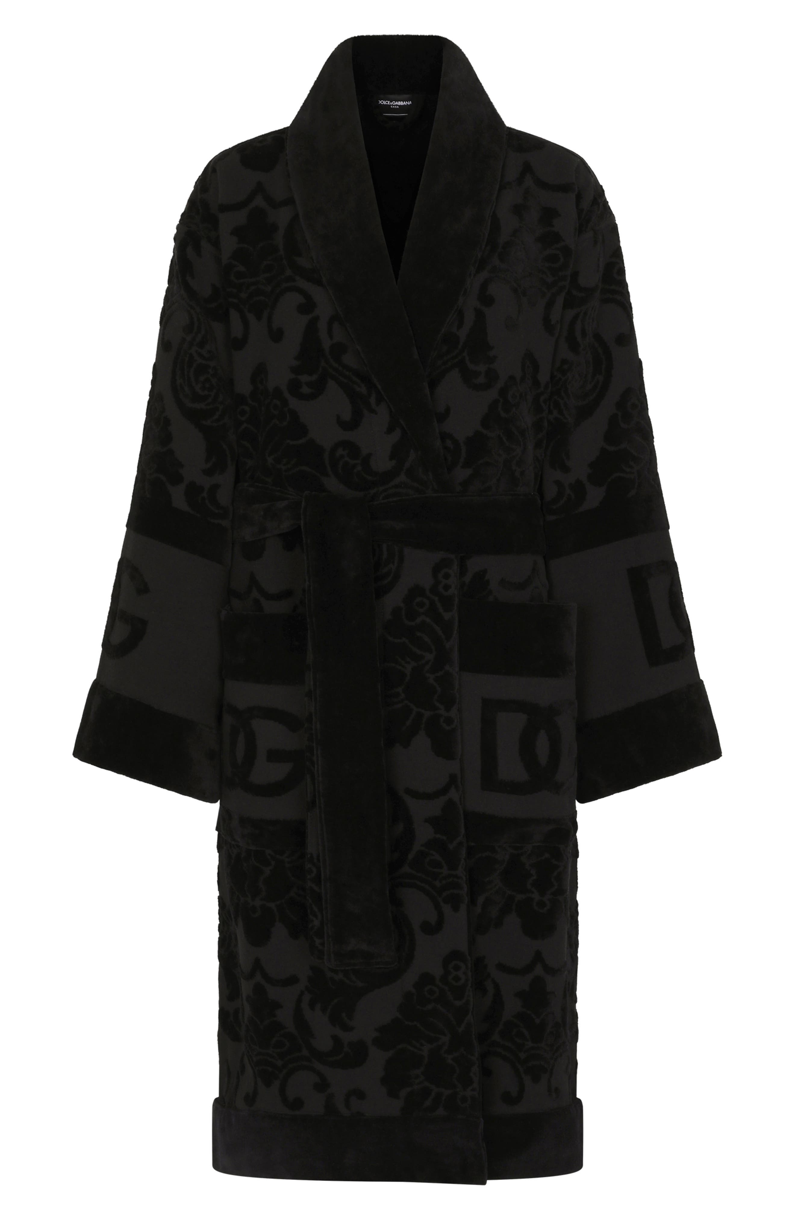 Dolce&Gabbana Logo Jacquard Cotton Terry Robe in Black at Nordstrom - 4