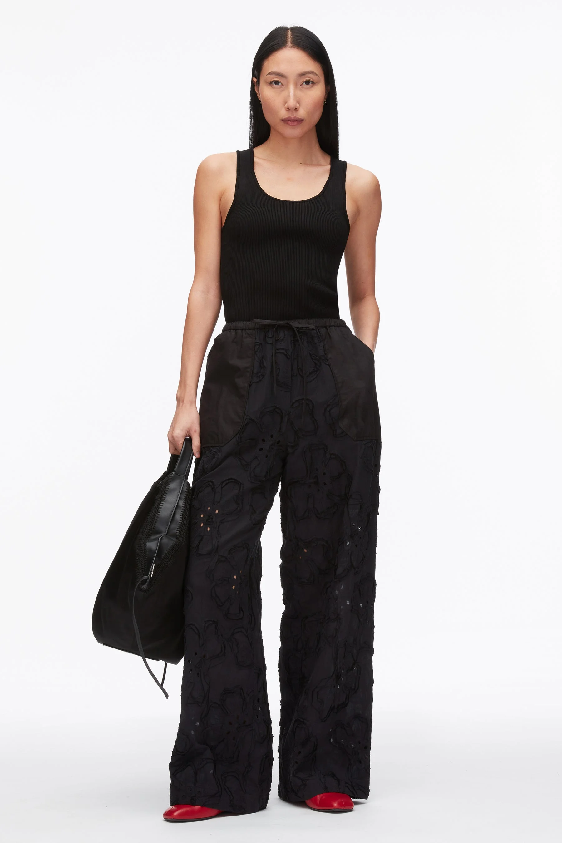 Embroidered Straight Leg Pull On Pants - 1