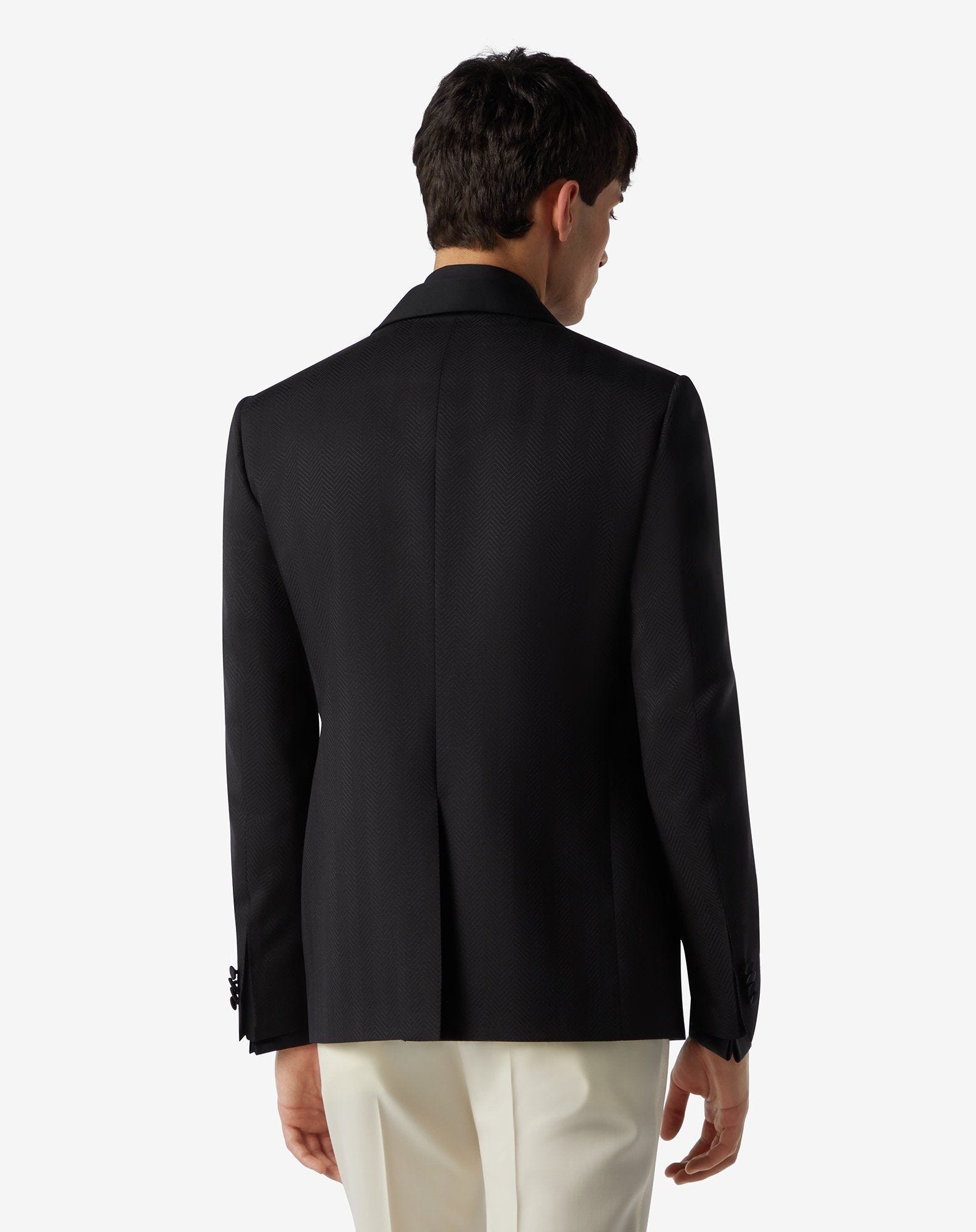 Black 3D chevron wool tuxedo jacket - 4