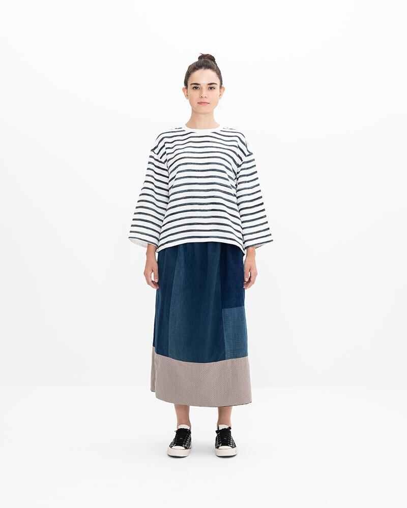 BORDER BLOUSE NAVY - 3