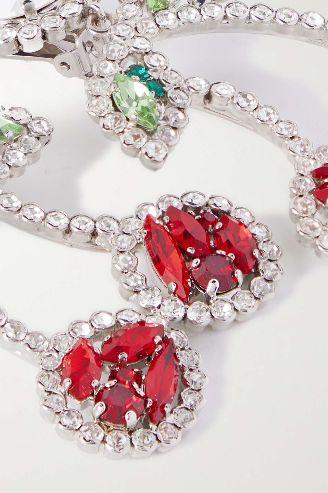 Cherry silver-tone crystal clip earrings - 4