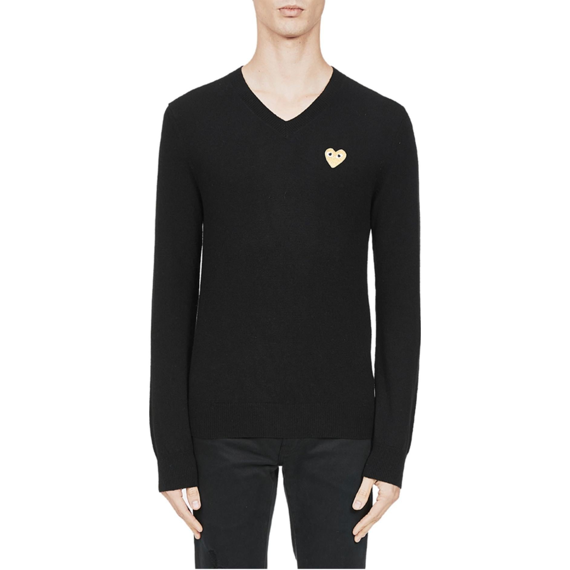 COMME des GARCONS PLAY V-Neck L/S T-shirt Gold Emblem 'Black' AZN048-051-1 - 2