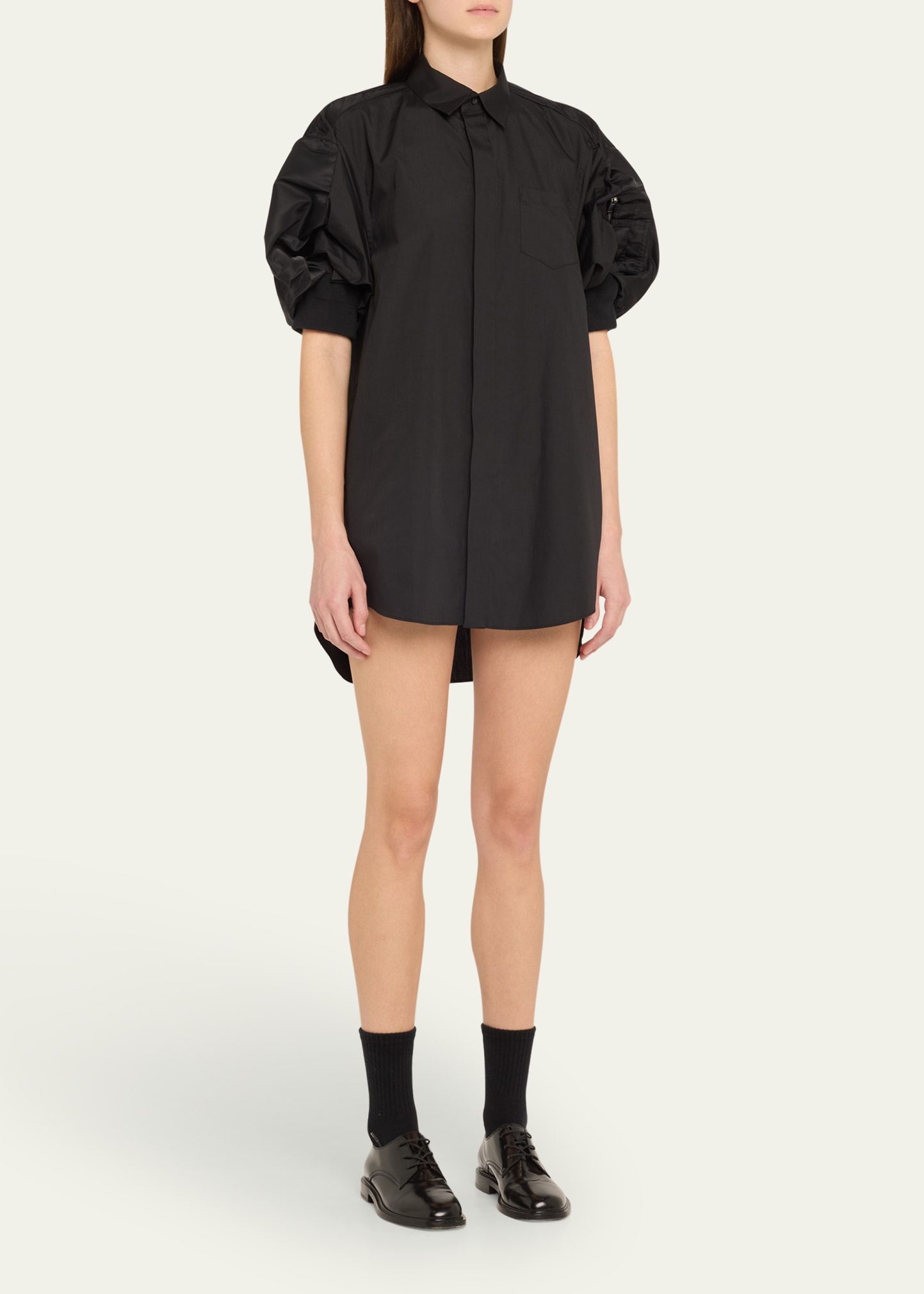 Cargo Sleeve Poplin Mini Shirt Dress - 4