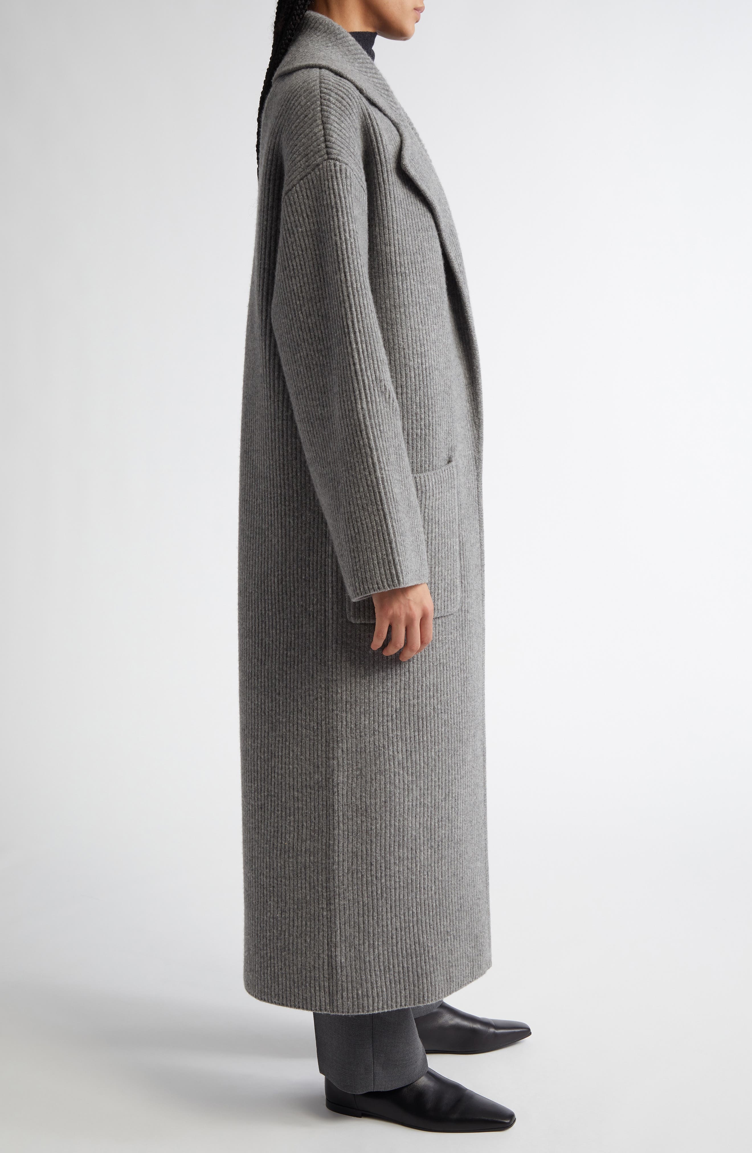 TOTEME Wool Blend Rib Cardigan Coat in Grey Melange at Nordstrom - 4