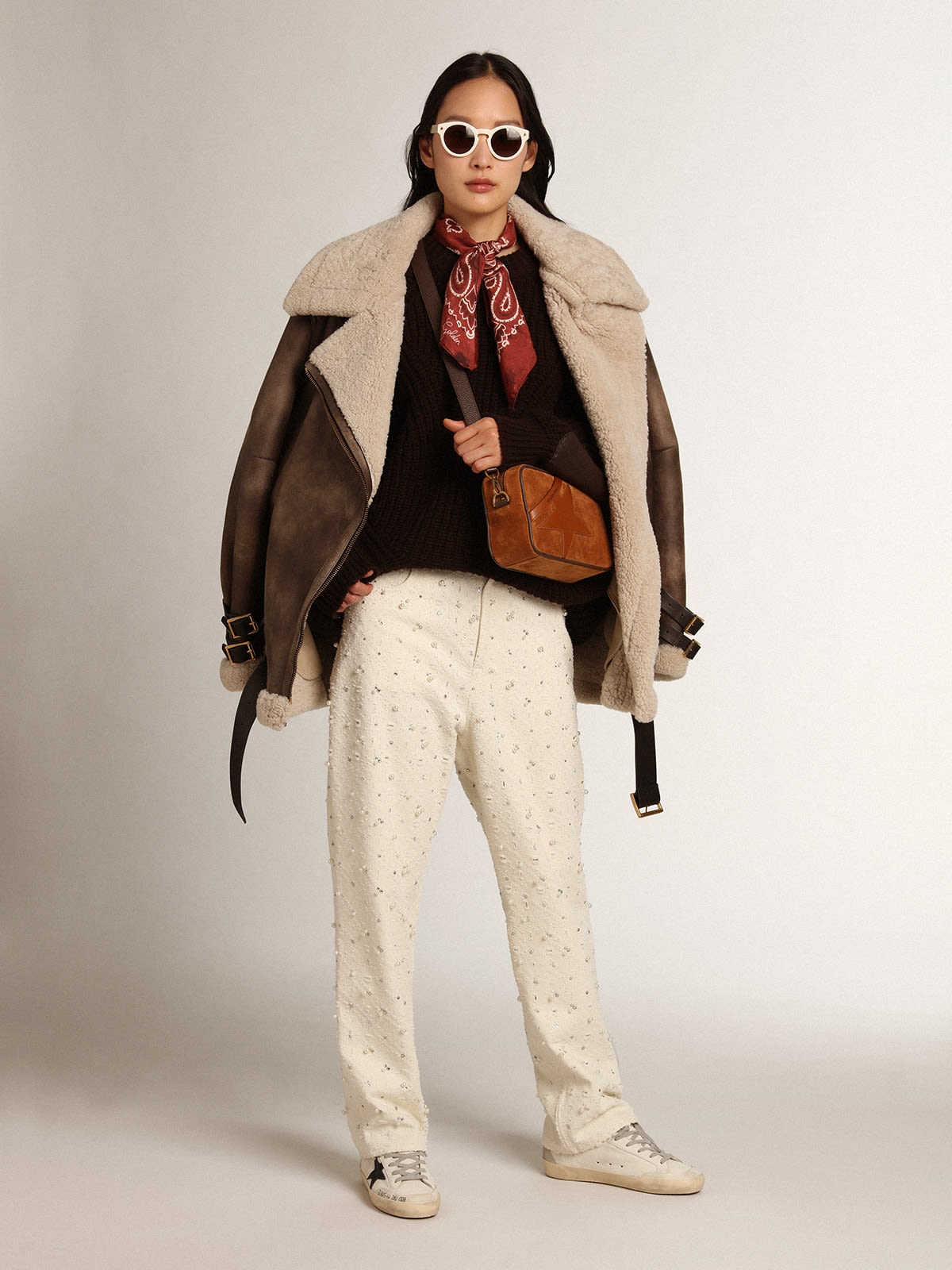 Women's leather jacket with shearling collar - 3