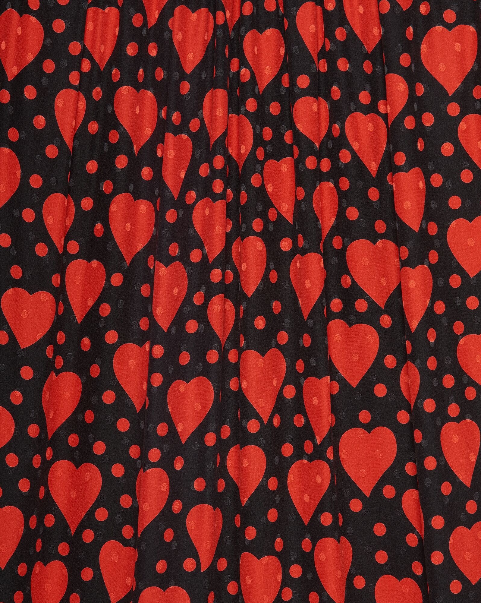 long dress in matte and shiny heart and dot-print silk - 3