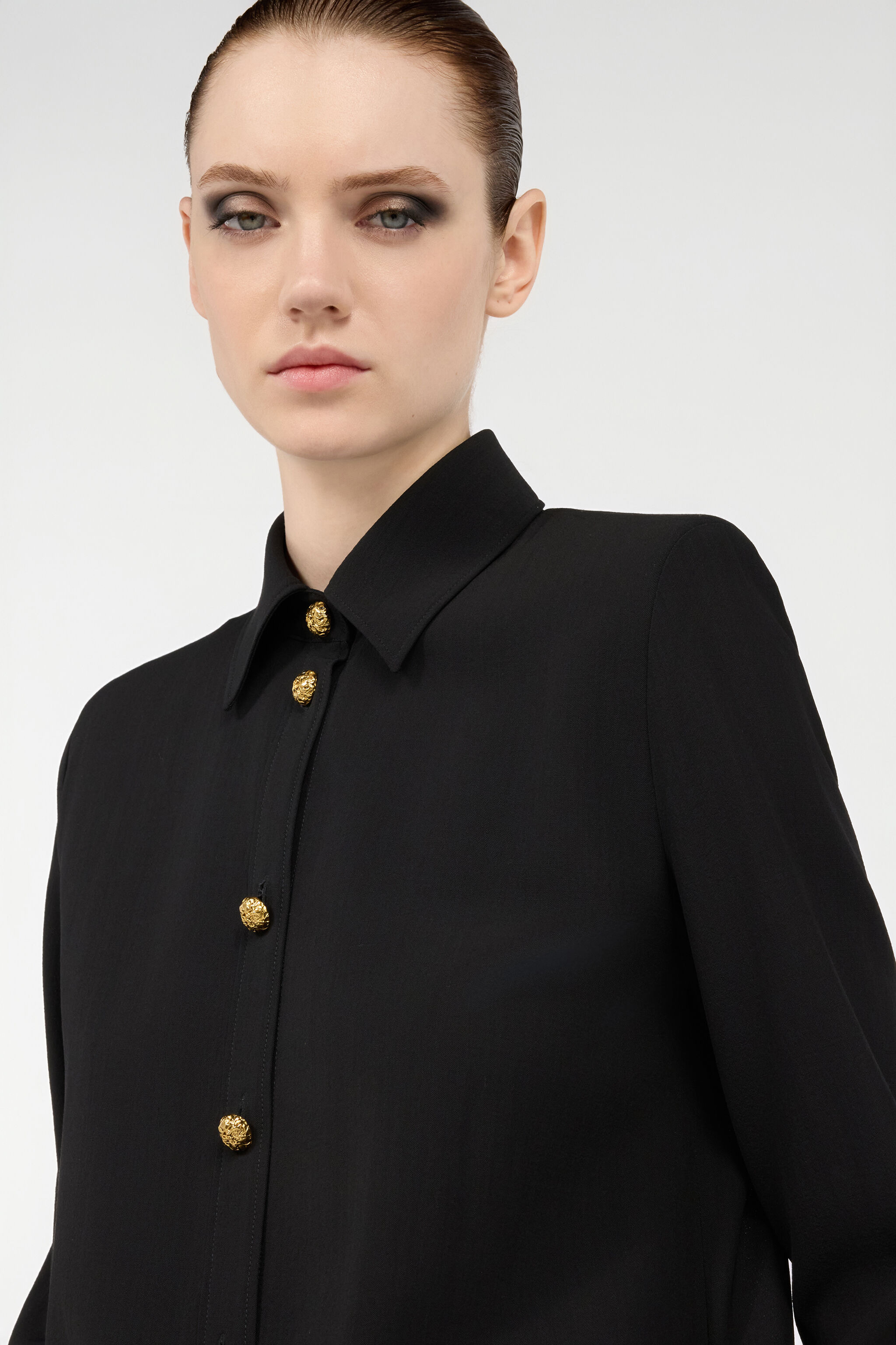 Long Black Wool-Blend Shirt - 6