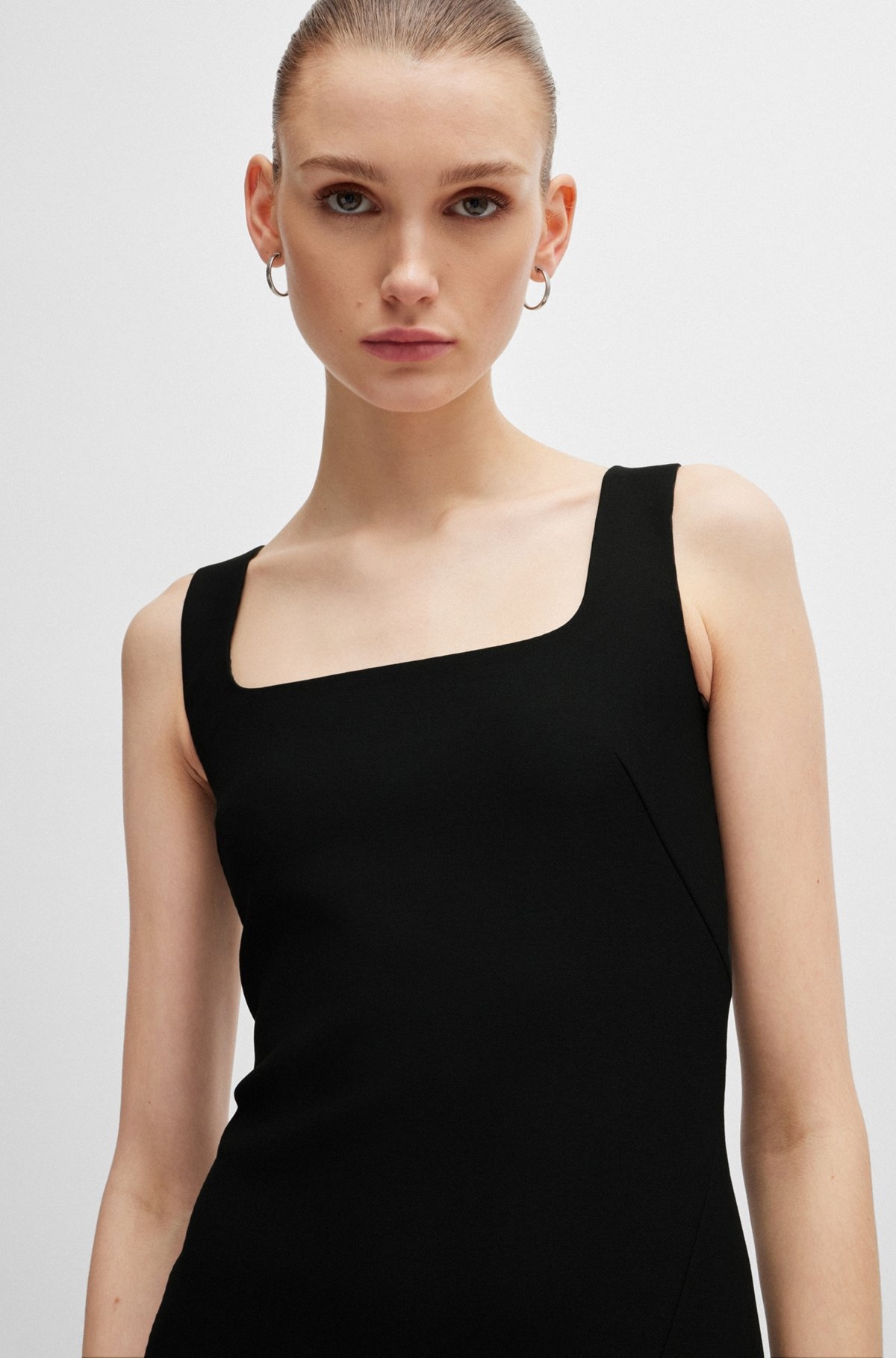 SQUARE-NECK DRESS IN STRETCH MATERIAL WITH FRONT SLIT - 5