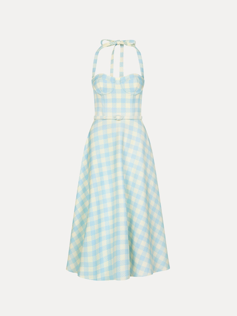 GINGHAM BUSTIER WOOL-BLEND DRESS 1