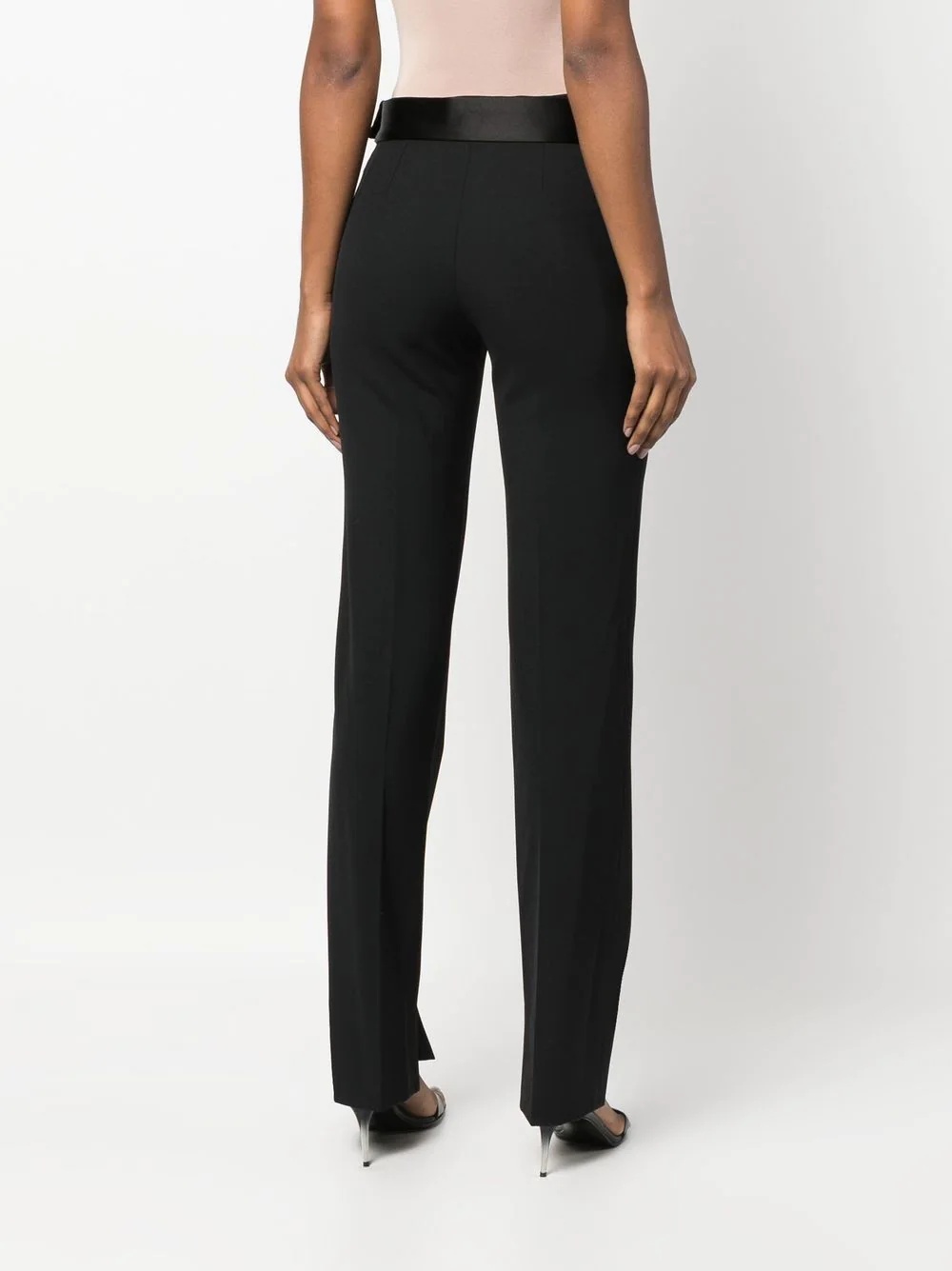 satin-waistband detail trousers - 4