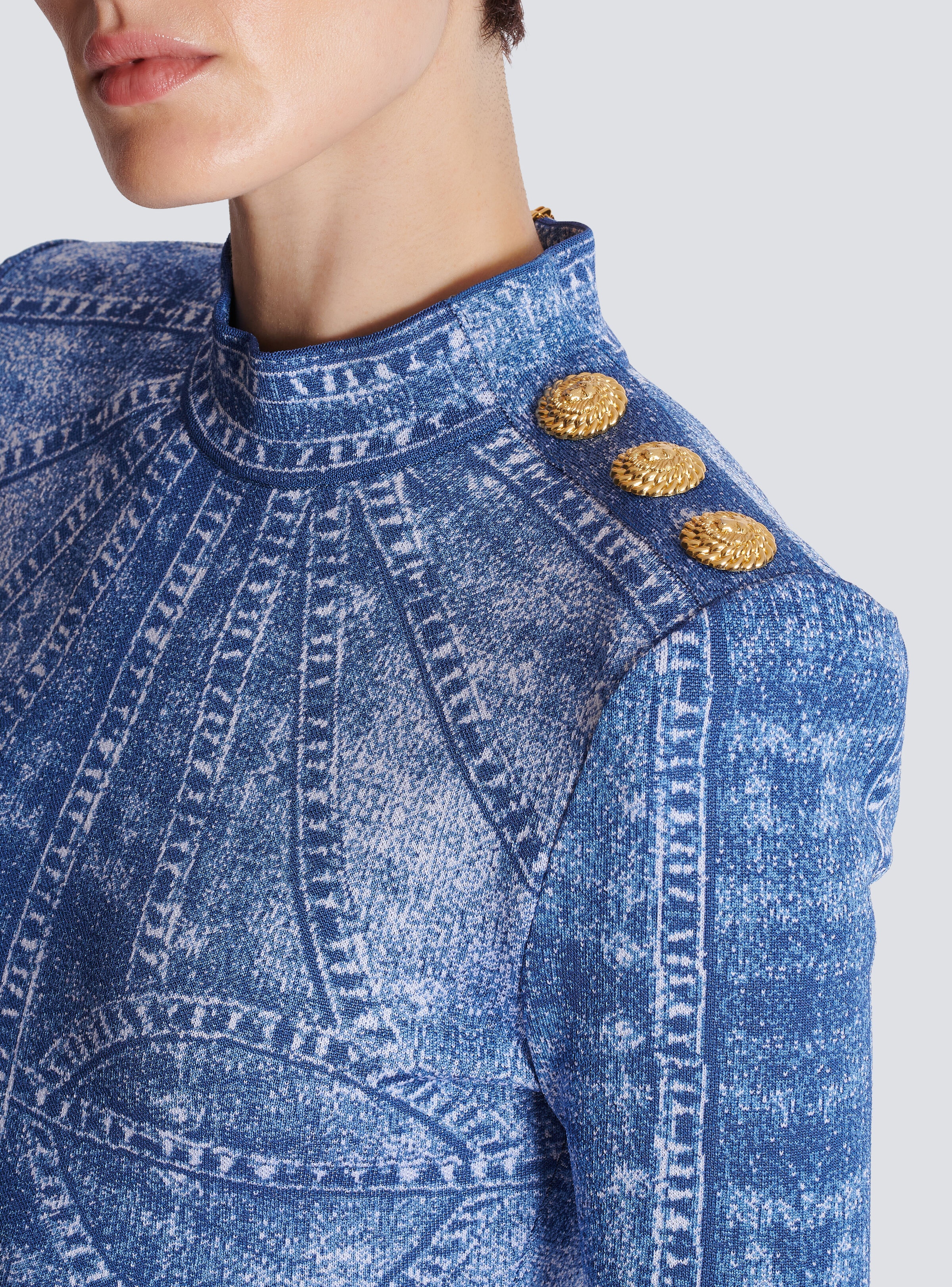 Short jacquard knit dress with denim effect - 9
