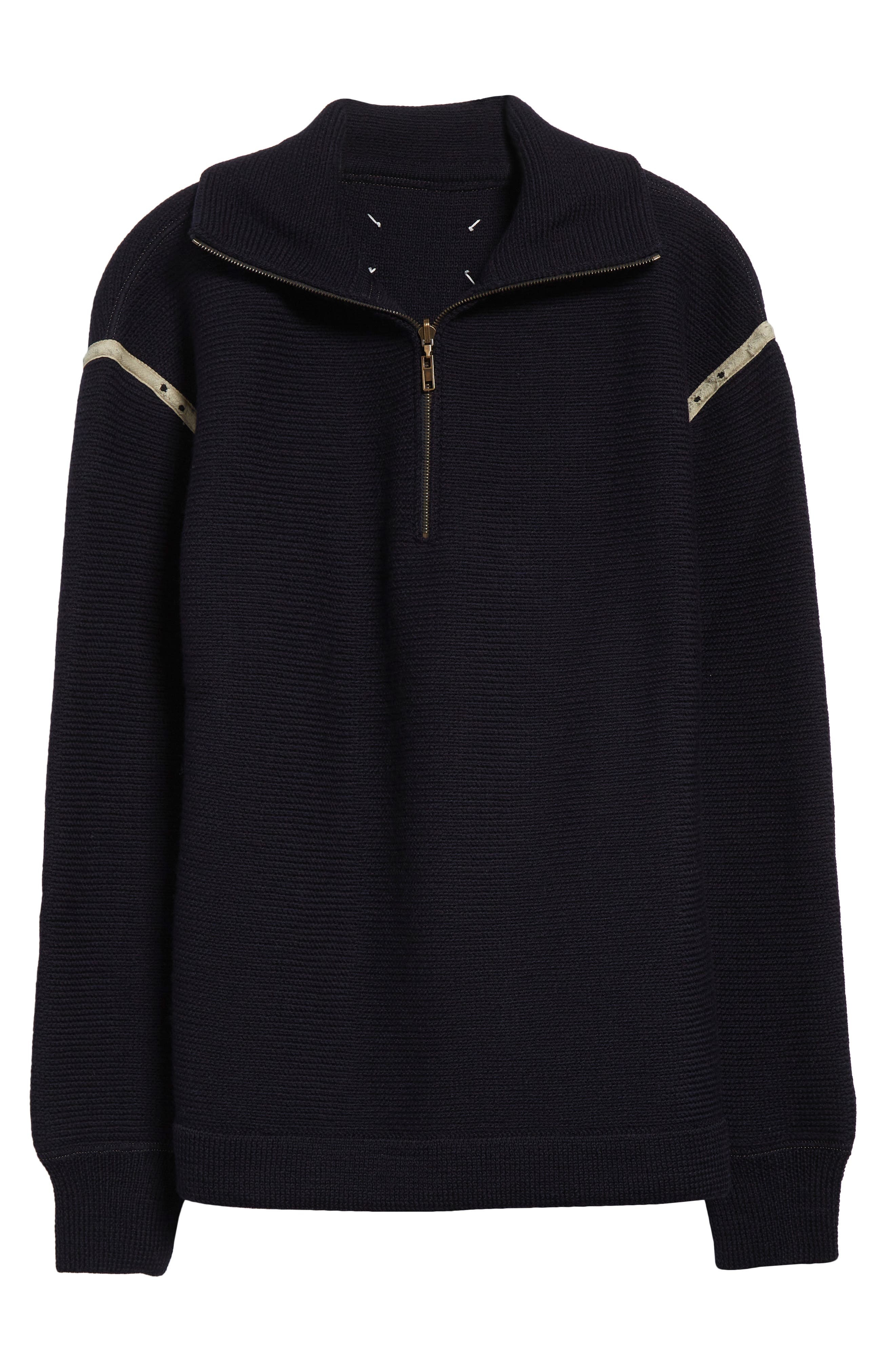 Maison Margiela Elbow Patch Half Zip Wool Pullover in Navy at Nordstrom - 7