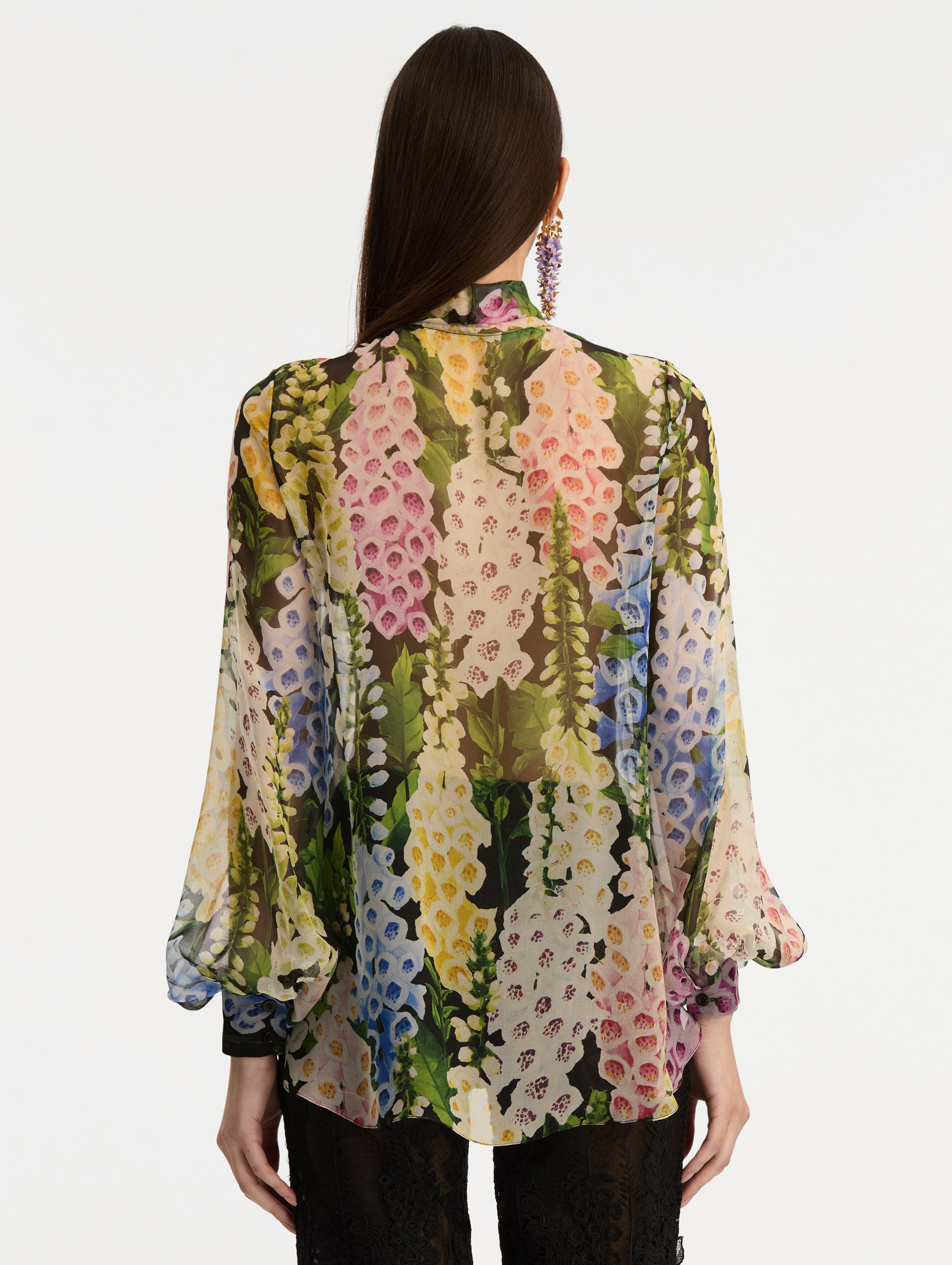 FOXGLOVE TIE-NECK CHIFFON BLOUSE - 4