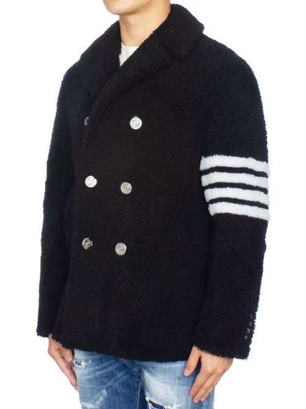 Men's 4 Bar Unconstructed Classic Shearling Pea Coat Black - 4