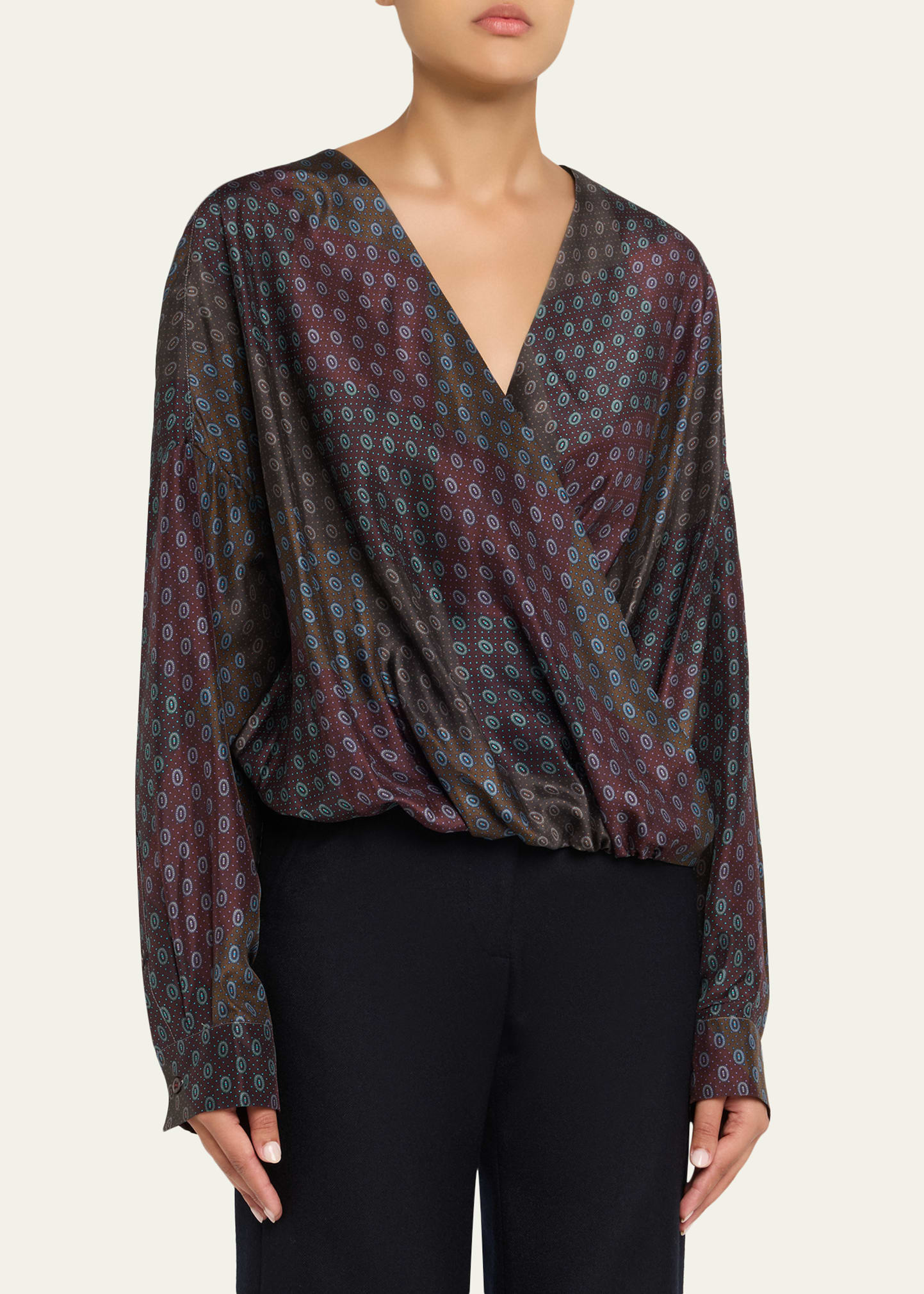 Camiel Printed Long-Sleeve Wrap Top - 4