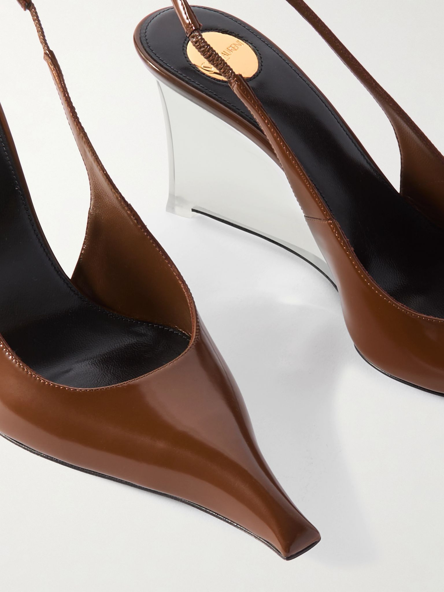 Miller patent-leather slingback wedge pumps Brown - 4