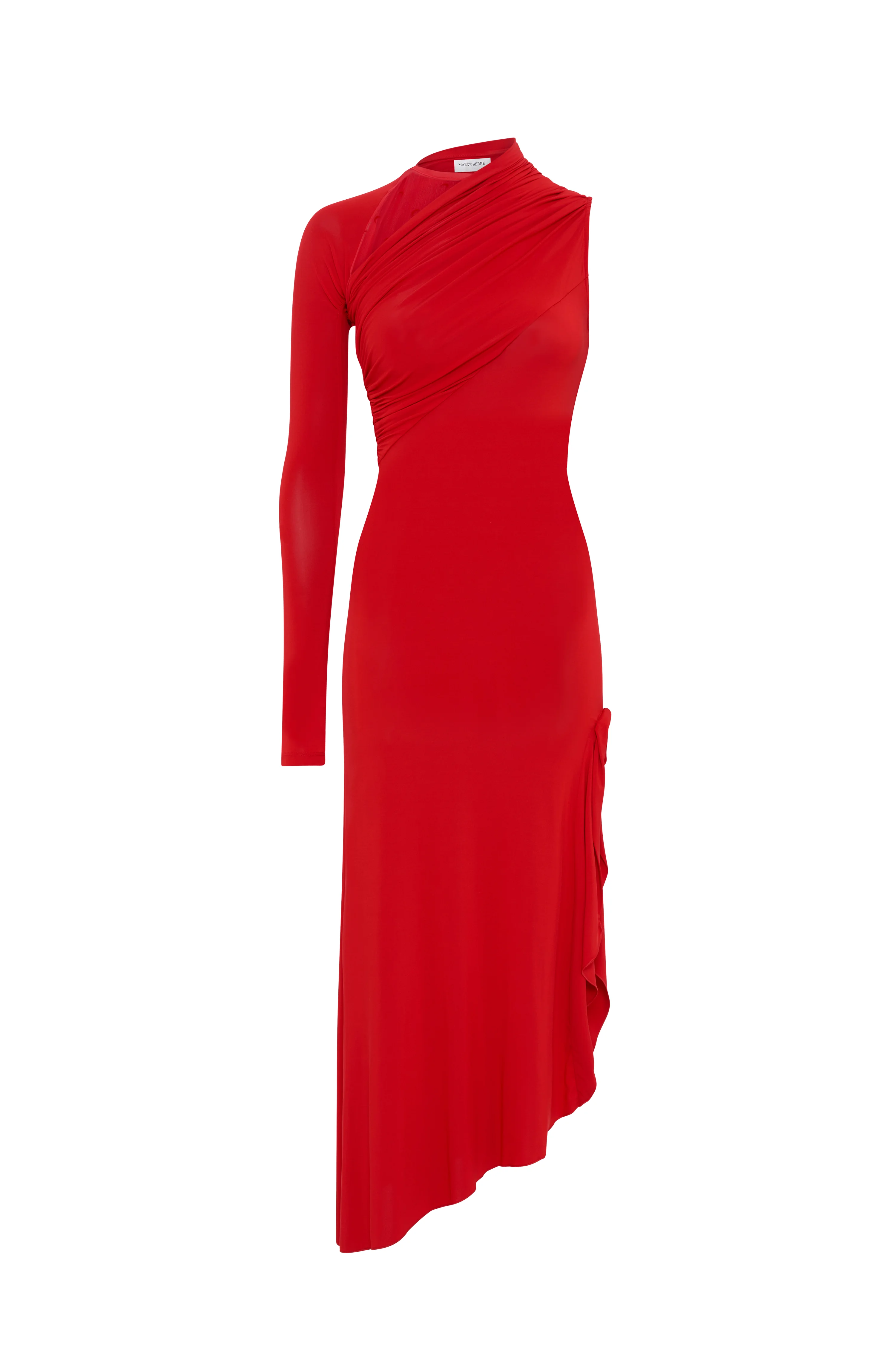 ASYMETRICAL CREPE JERSEY AND PLUMETIS LONG DRESS - 1