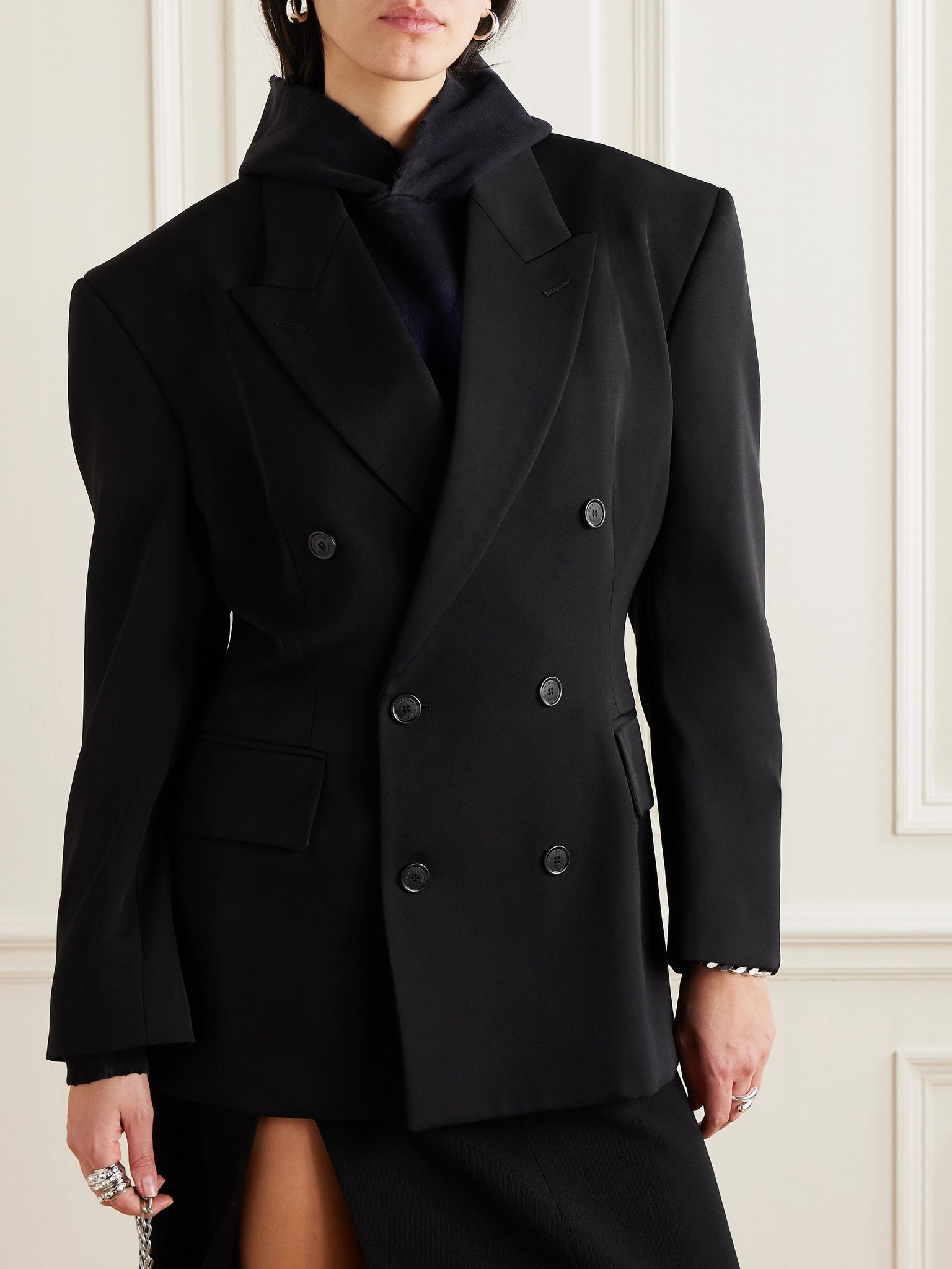 Barathea double-breasted grain de poudre wool blazer Black - 3