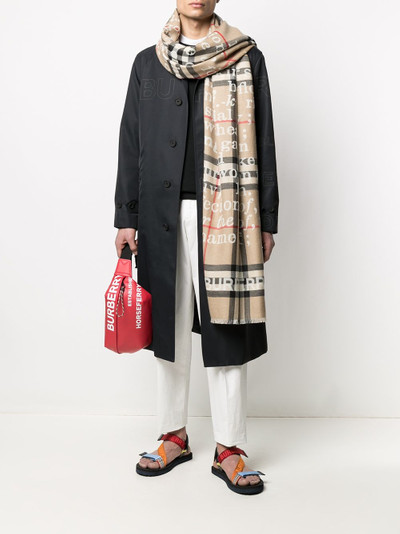 Burberry text-print check scarf outlook