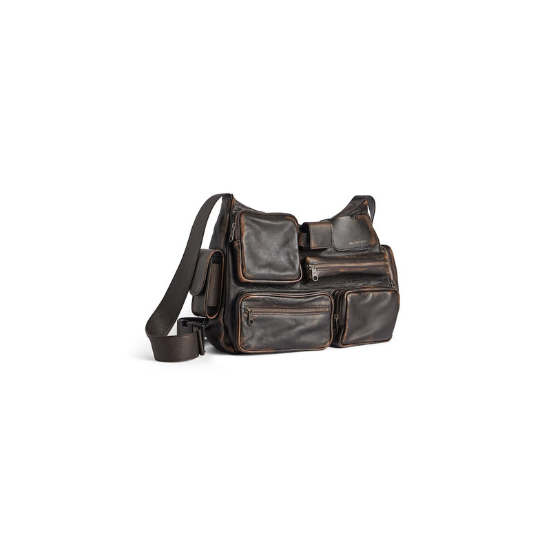 BALENCIAGA Men's Superbusy Messenger Bag Used Effect in Brown outlook