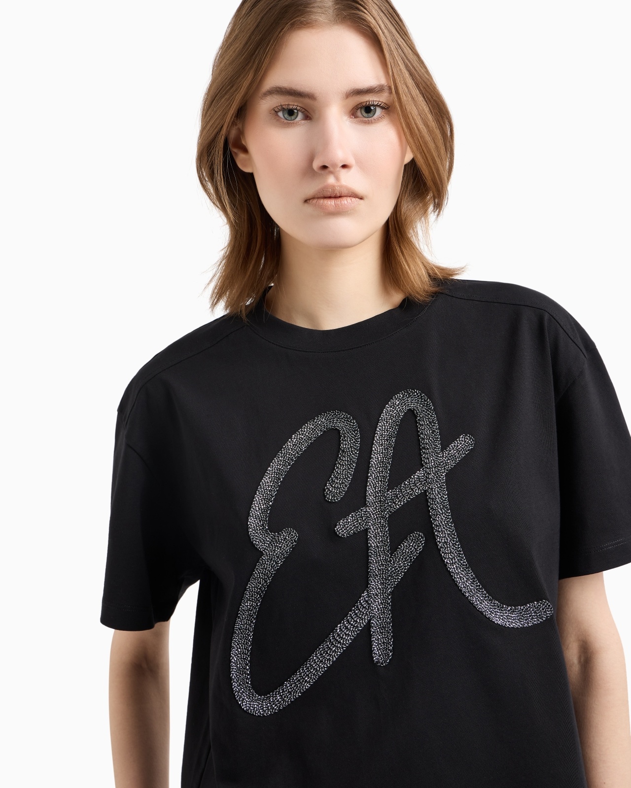 COTTON-JERSEY T-SHIRT WITH OVERSIZED LUREX LOGO - 5